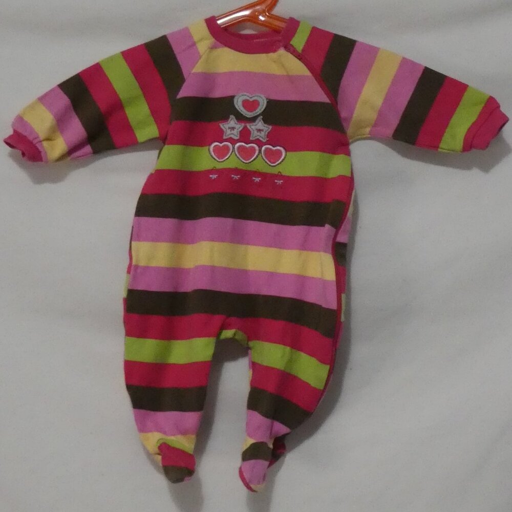 PEKKLE | 3 months | Striped Footed Sleeper | Full Zip-Up Side | Hearts and Stars